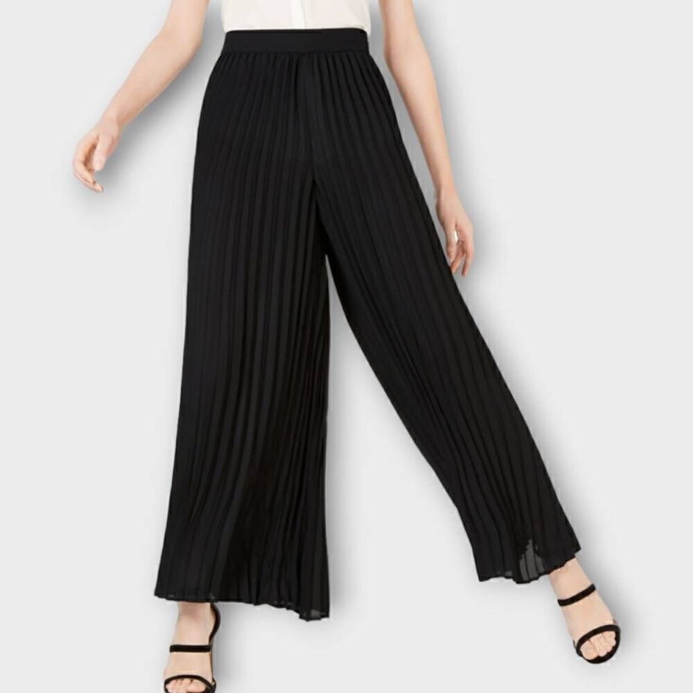 Bar III Womens Pants Sz 2 Fanned Pleated Wide Leg Pants Black